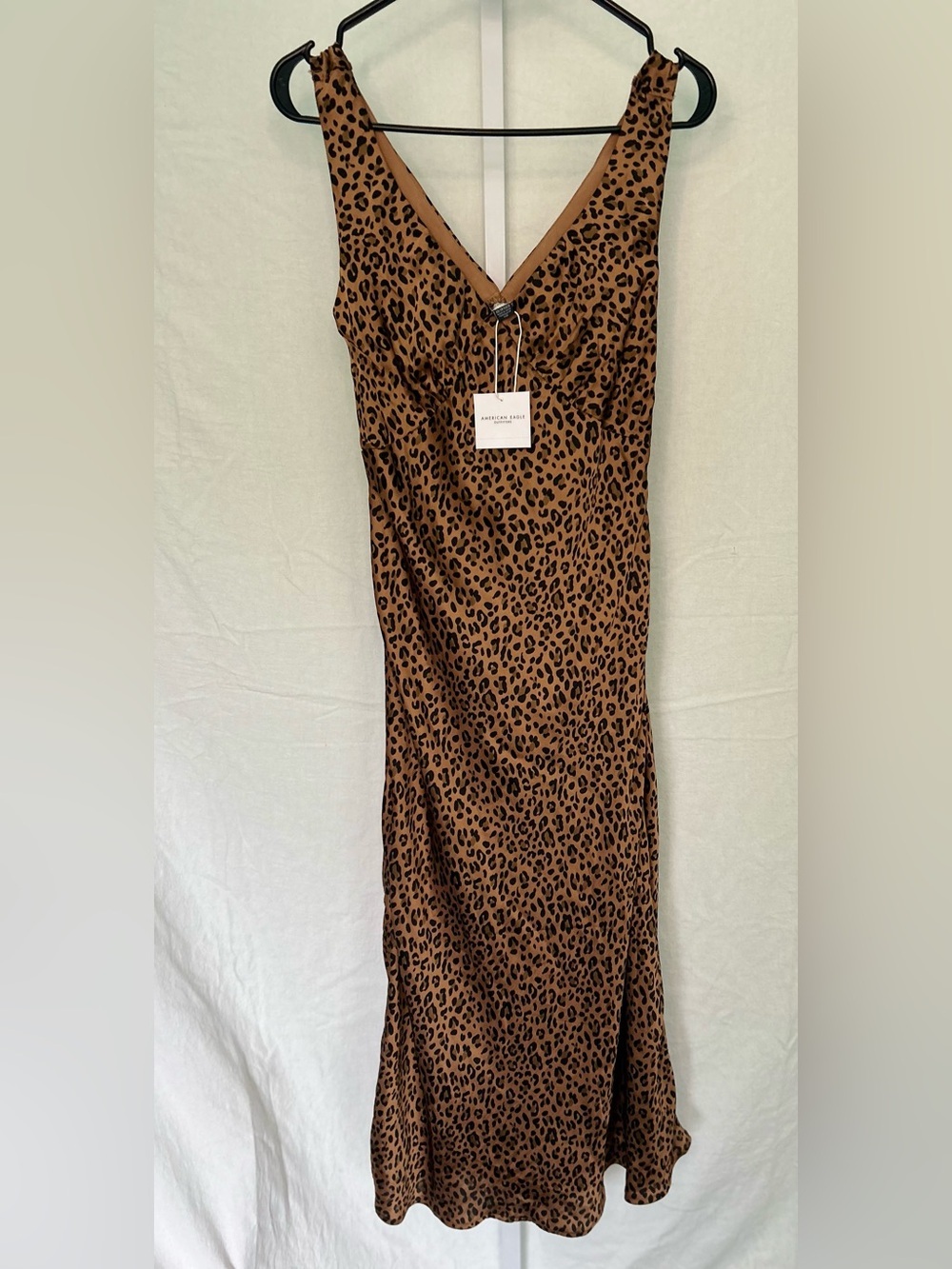 American Eagle Leopard Print Satin Midi Slip Dress 90s Y2K Grunge Boho